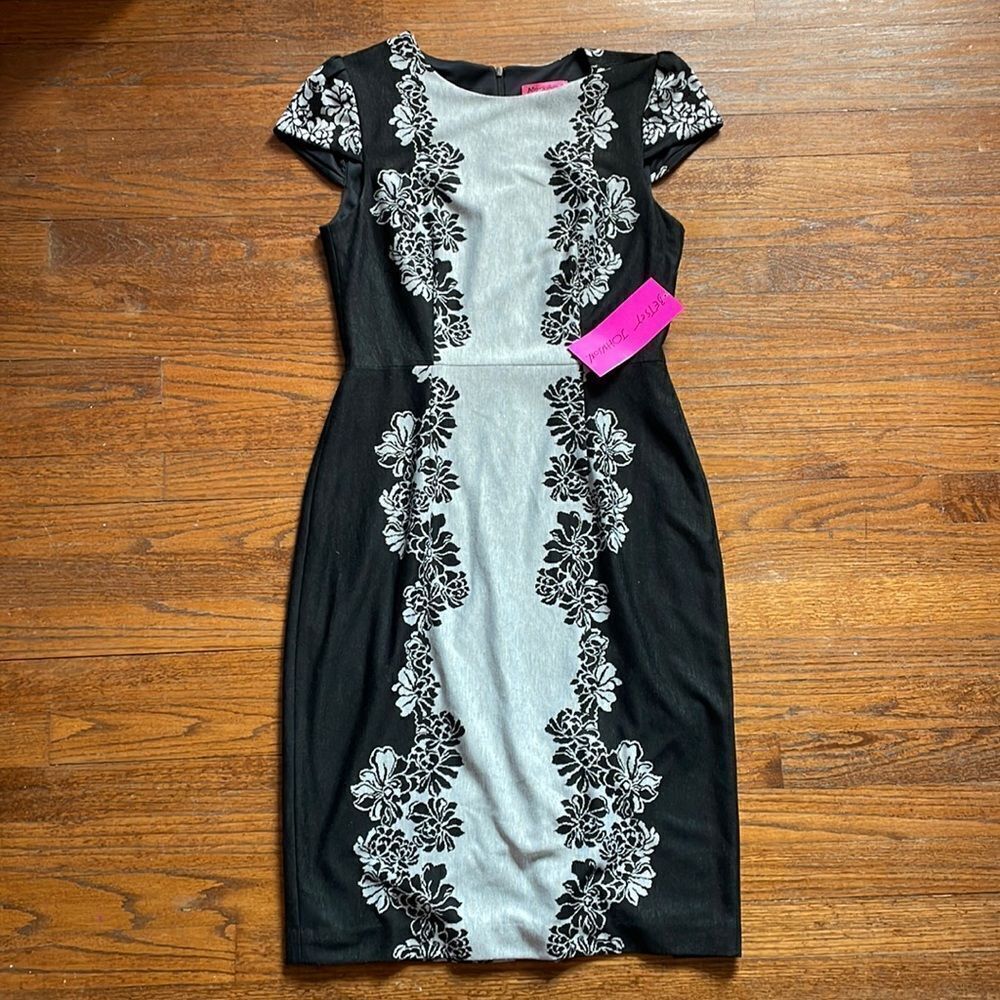 Betsey Johnson Black and White Floral Fitted Pencil Skirt Dress NWT
